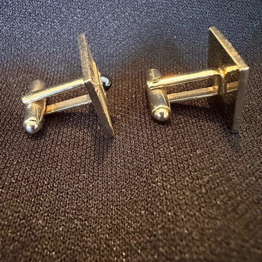 Vintage Gold Tone Men’s Square Cufflinks Gray/Black Stone